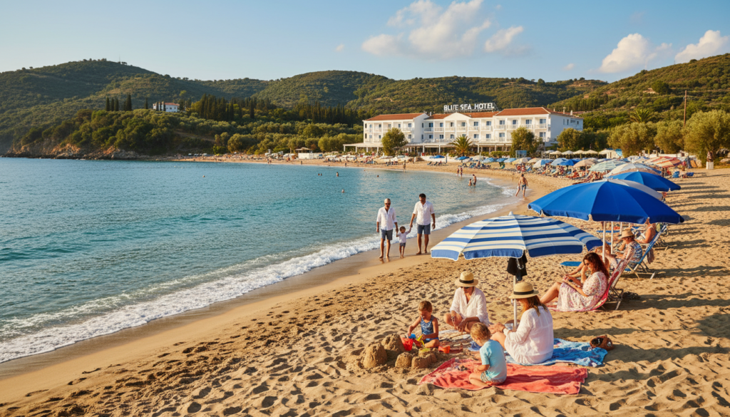 family-friendly corfu beaches with golden sand and turquoise waters family-friendly corfu beaches with golden sand and turquoise waters